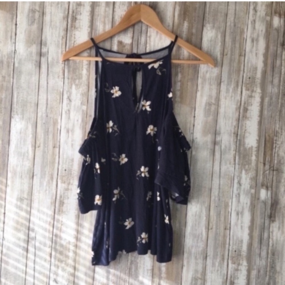 NWT American Eagle Navy Floral Cold Shoulder Blouse